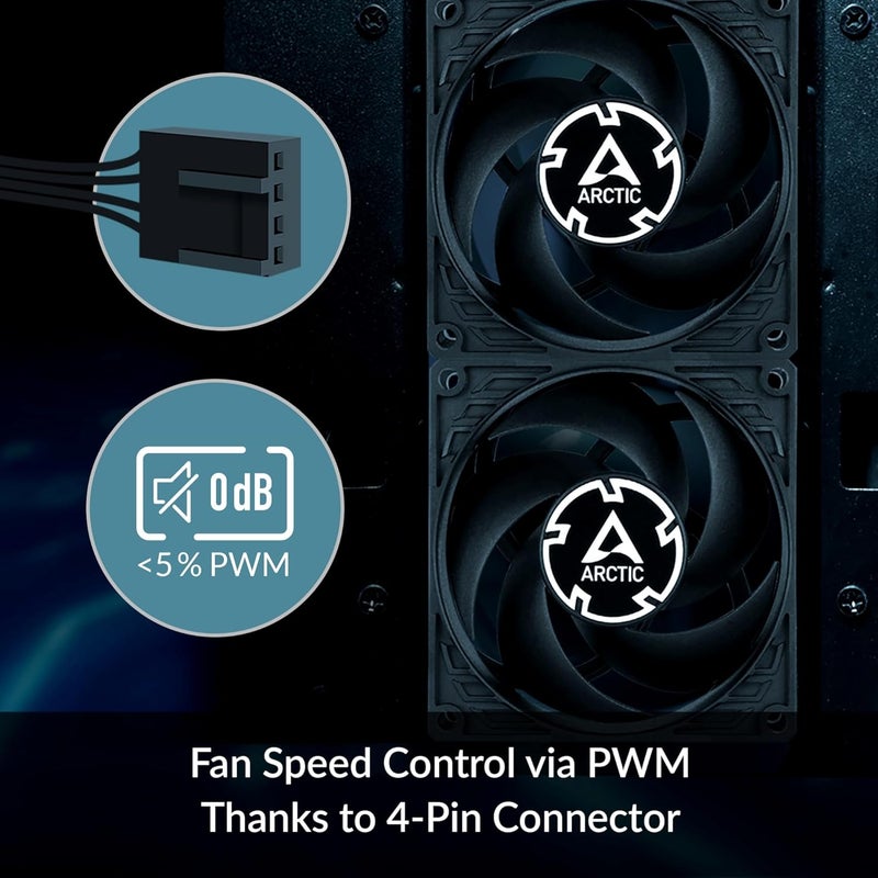 Arctic P8 Max - PC Fan, High-Performance 80mm Case Fan, Server Fan, PWM-Controlled 500–5000 RPM, Optimised for Static Pressure, 0dB Mode - Black - Image 4